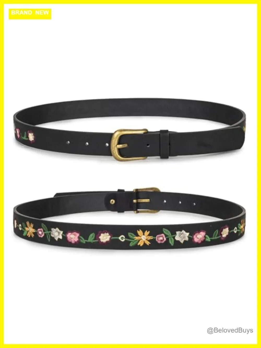 Vintage Floral Embroidered PU Leather Belt Antique Gold Buckle Women